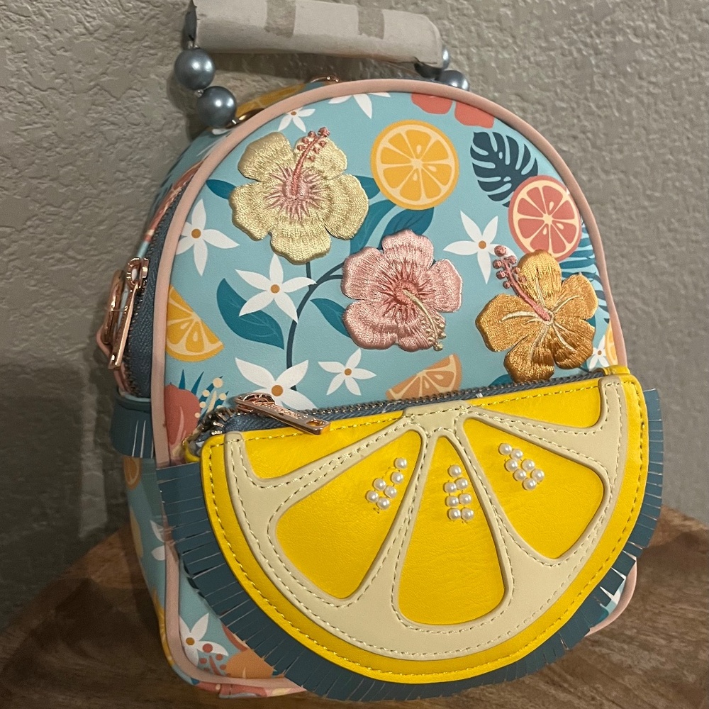 Loungefly Tropical Lemon Floral Convertible Mini Backpack/Crossbody Bag